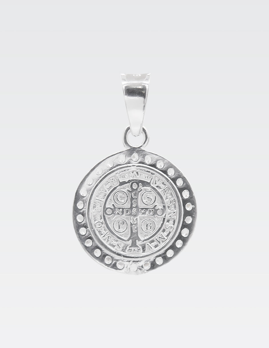 Dije de Plata .925 | Medalla San Benito Zirconias | 3.90CM de Altura 2.70CM Ancho