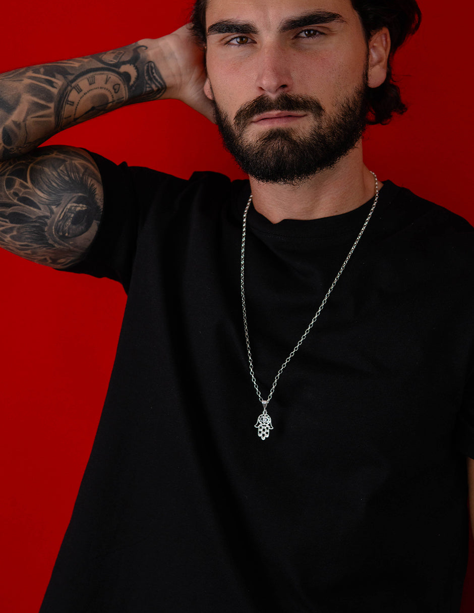 Dije de Plata .925 | Mano de Fátima Zirconias | 3.70CM de Altura 1.90CM Ancho