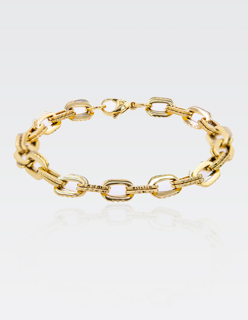 Pulso Eslabonado Plano | Chapa de Oro 14K | 21CM · 8MM