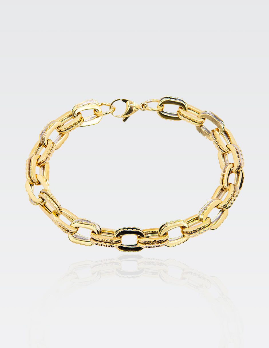 Pulso Eslabonado Plano | Chapa de Oro 14K | 21CM · 8MM