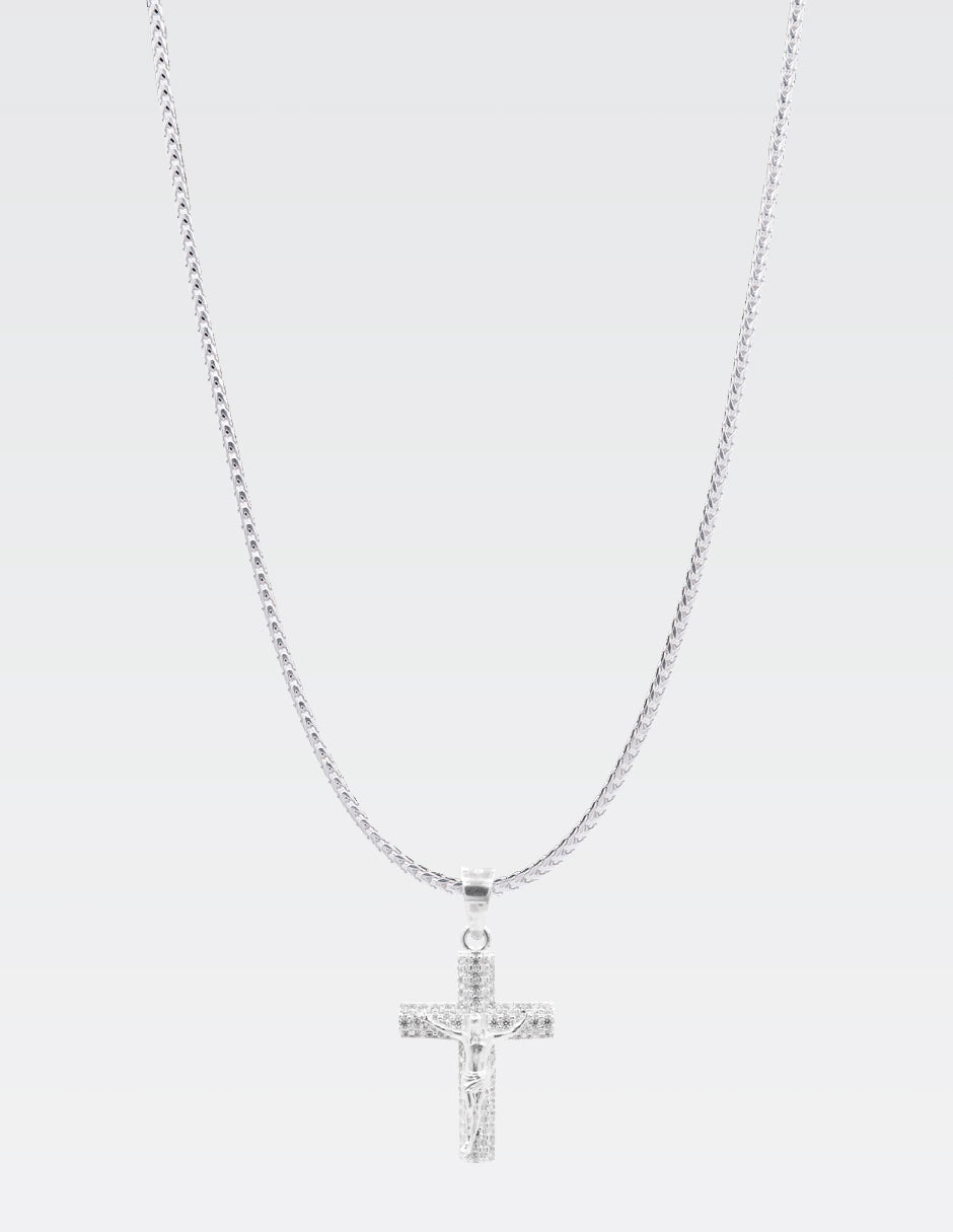 Dije de Plata .925 | Cristo en la Cruz Zirconias | 4.20CM Largo 2.20CM Ancho