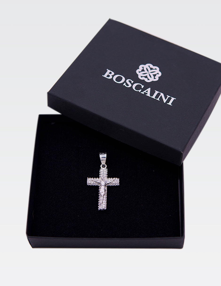 Dije de Plata .925 | Cristo en la Cruz Zirconias | 4.20CM Largo 2.20CM Ancho