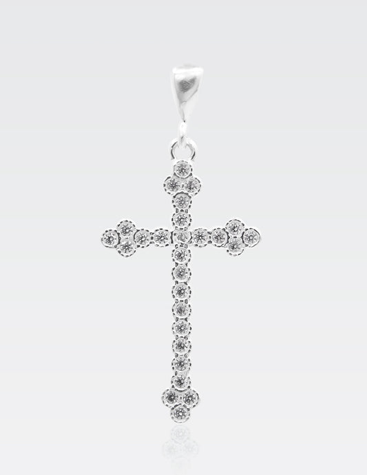 Dije de Plata .925 | Cruz De Trinidad con Zirconias | 5CM Largo 2.20CM Ancho