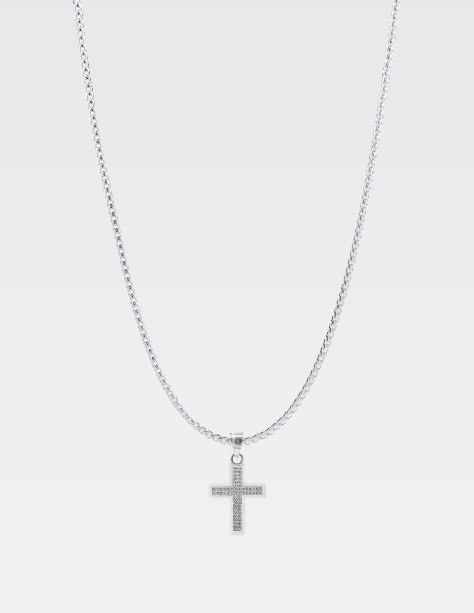 Dije de Plata .925 | Cruz Curveada Zirconias | 4.20CM de Altura 2.40CM Ancho