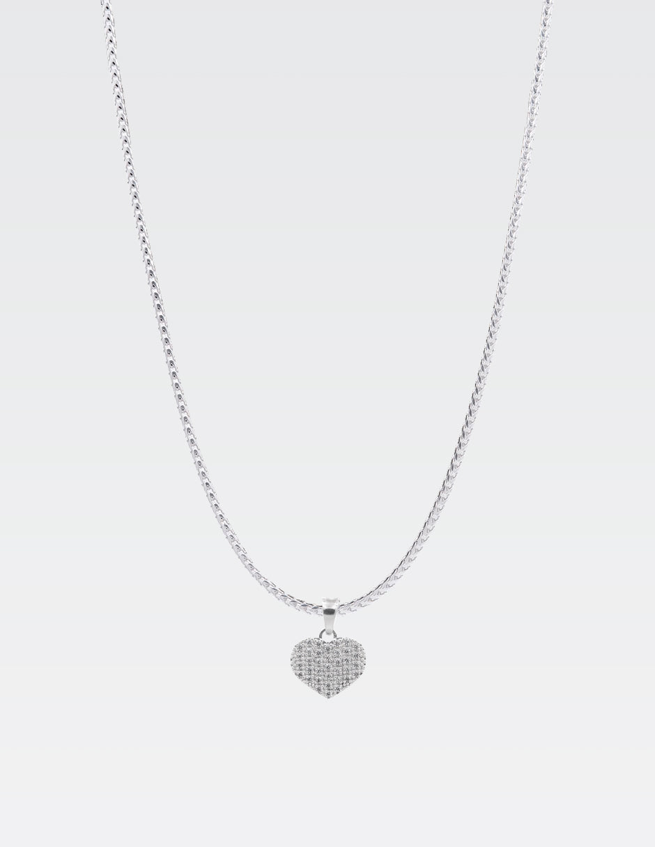 Dije de Plata .925 | Corazón Plano Pavé | 2.80CM Largo 2CM Ancho