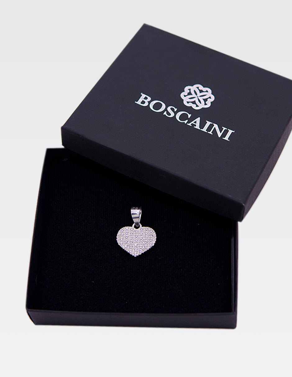 Dije de Plata .925 | Corazón Plano Pavé | 2.80CM Largo 2CM Ancho