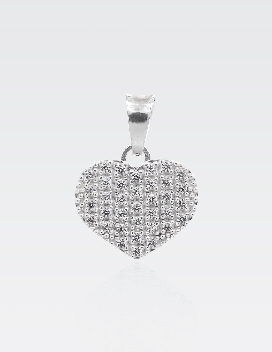 Dije de Plata .925 | Corazón Plano Pavé | 2.80CM Largo 2CM Ancho