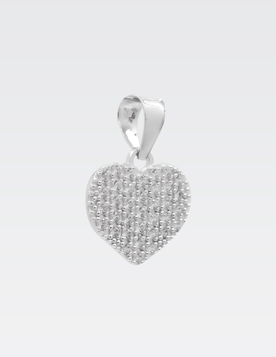 Dije de Plata .925 | Corazón Plano Pavé | 2.80CM Largo 2CM Ancho