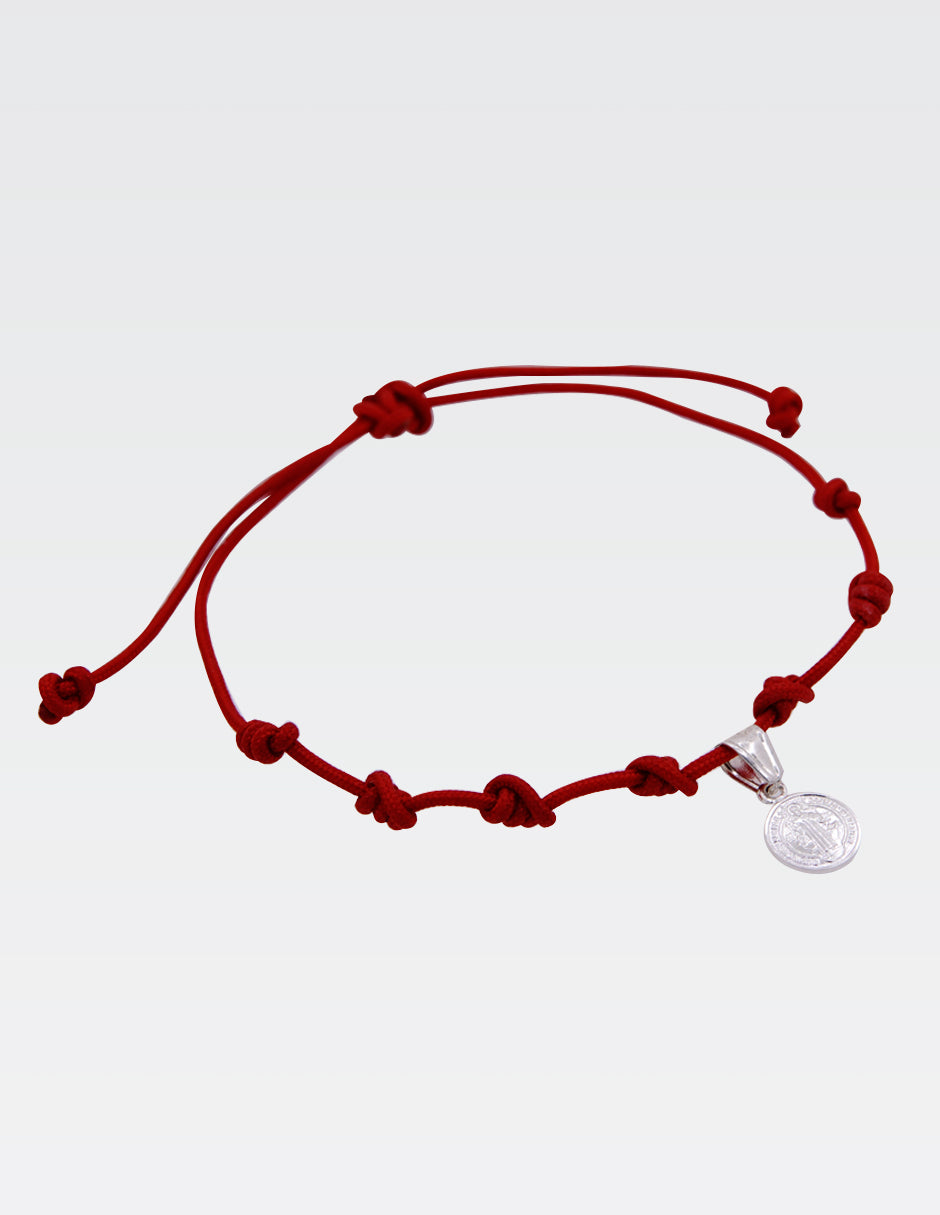 Pulsera San Benito Rojo | Ajustable | Dije de Plata.925
