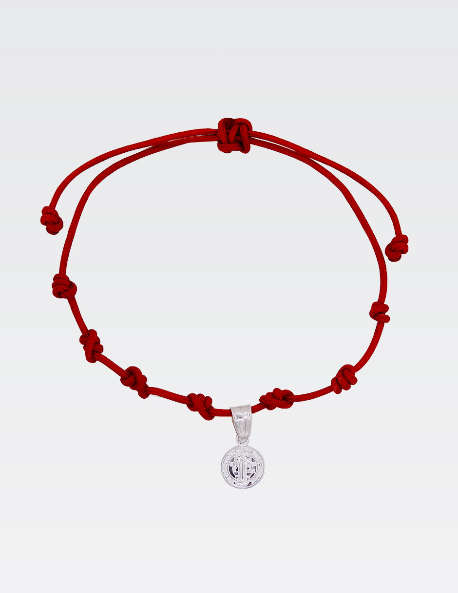 Pulsera San Benito Rojo | Ajustable | Dije de Plata.925