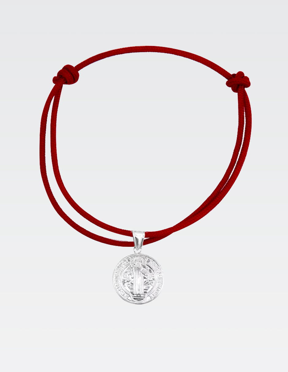 Pulsera de Hilo Rojo con Dije de medalla de  San Benito | Plata Ley MEX .925