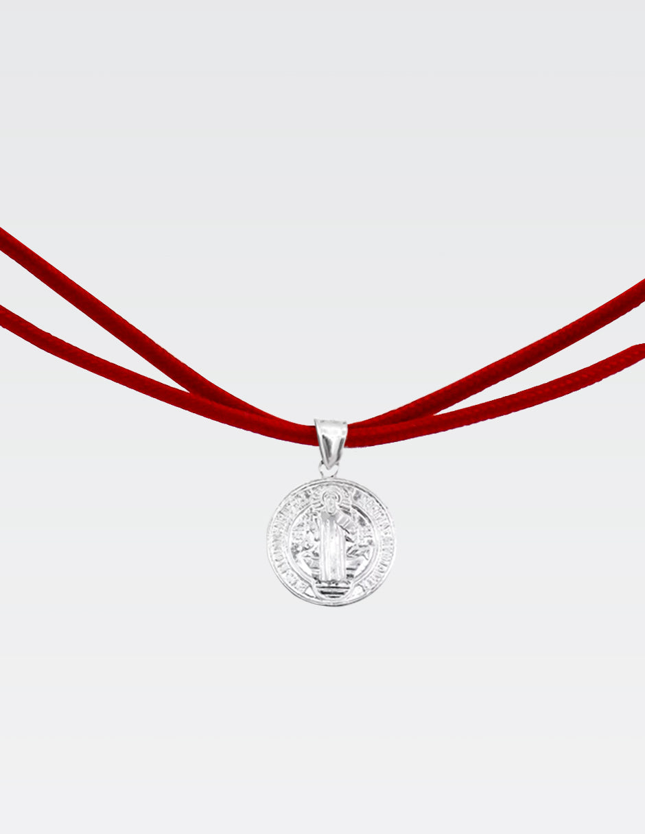 Pulsera de Hilo Rojo con Dije de medalla de  San Benito | Plata Ley MEX .925