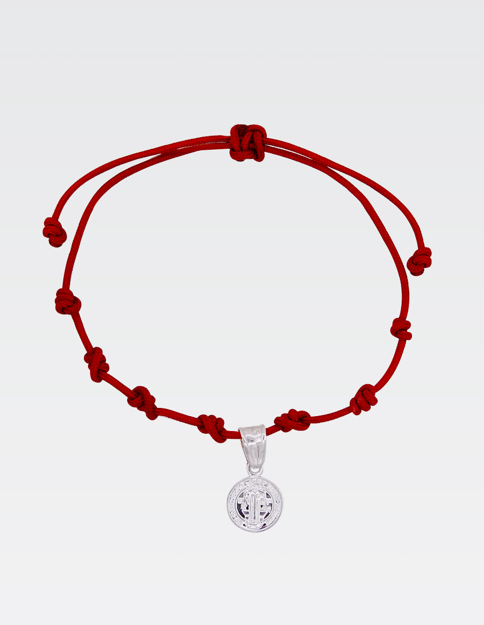 Pulsera San Benito Rojo | Ajustable | Dije de Plata.925