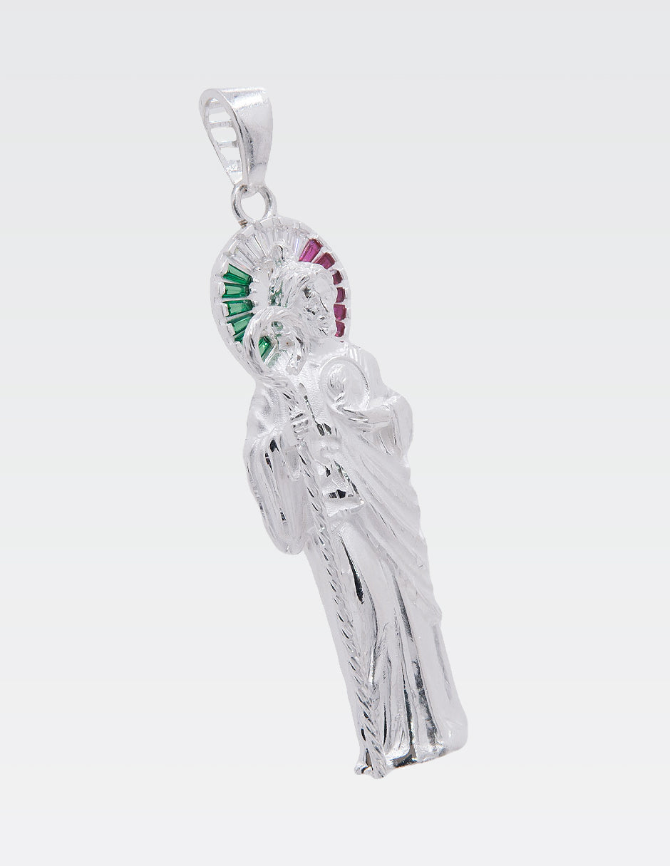 Dije San Judas con Zirconias Tricolor | Plata Ley MEX. 925