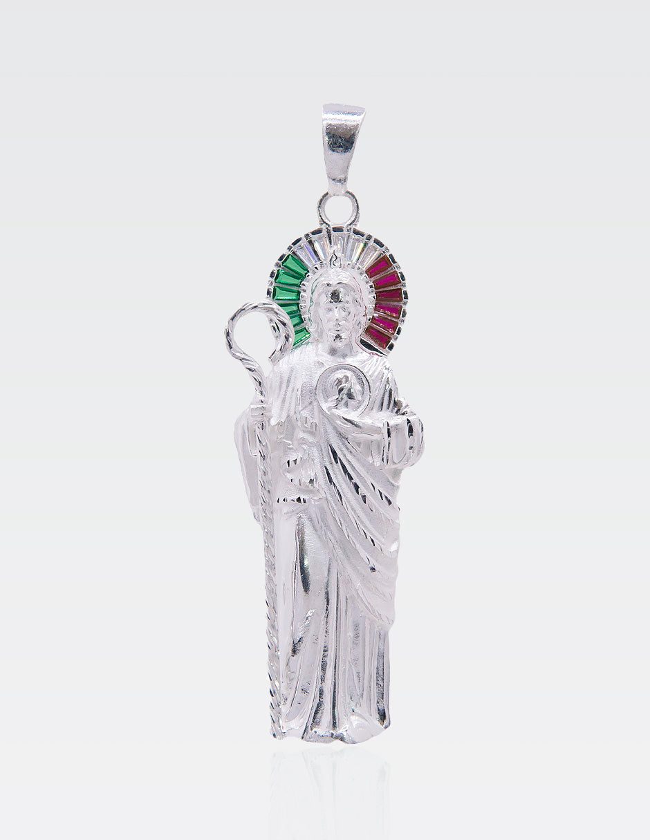 Dije San Judas con Zirconias Tricolor | Plata Ley MEX. 925