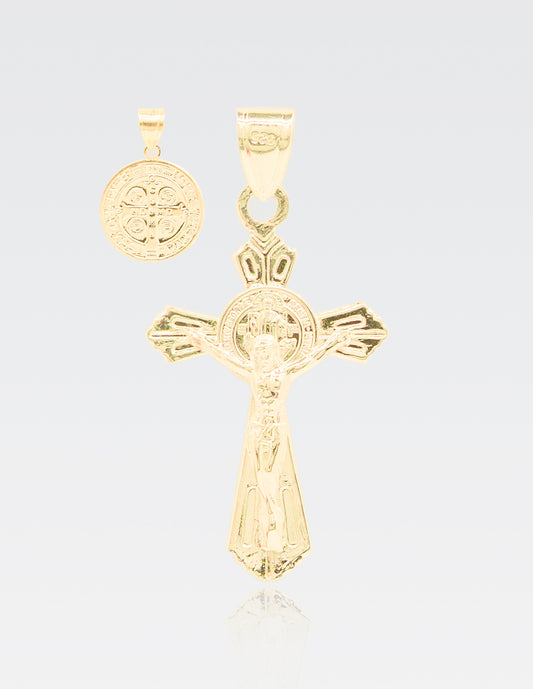 Kit | Dije Cristo · San Benito | Oro Vermeil 14K